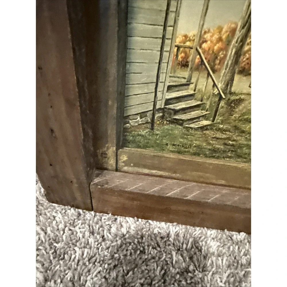 VTG HOMCO HOME INTERIORS B MITCHELL 12 WINDOW PANE PICTURE FALL RUSTIC